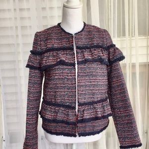 Sugar Lips cropped navy and red coat with ruffles